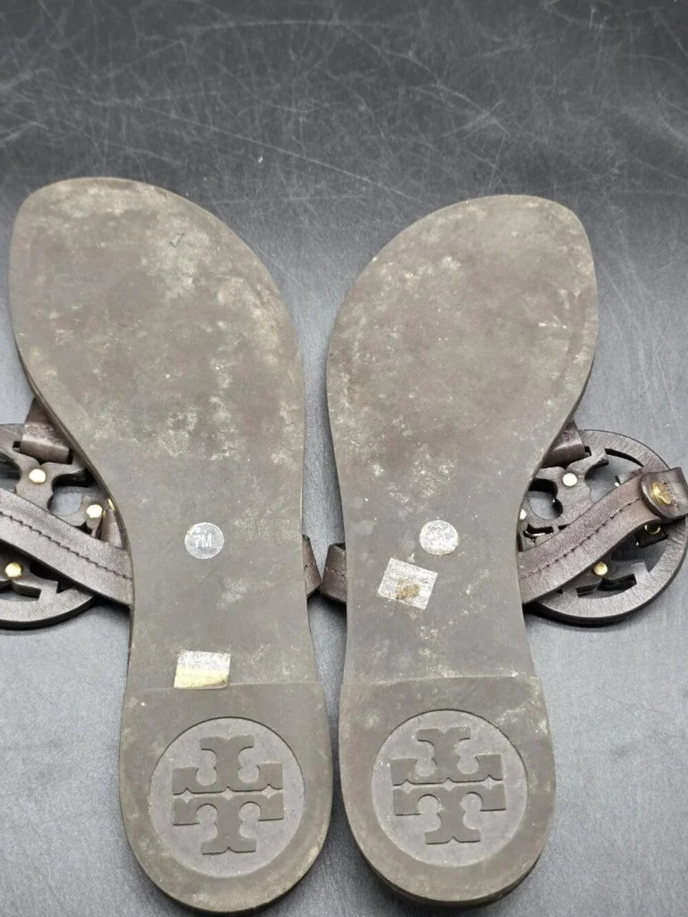 Tory Burch Sandals Womens Size 7 Brown Miller Logo Leather Thong Flat Shoes